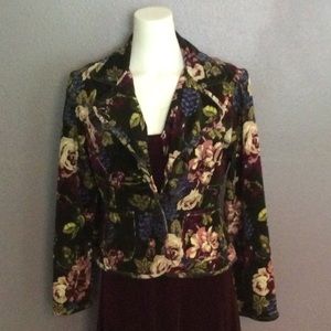 Deep olive corduroy jacket w/ vines & floral print